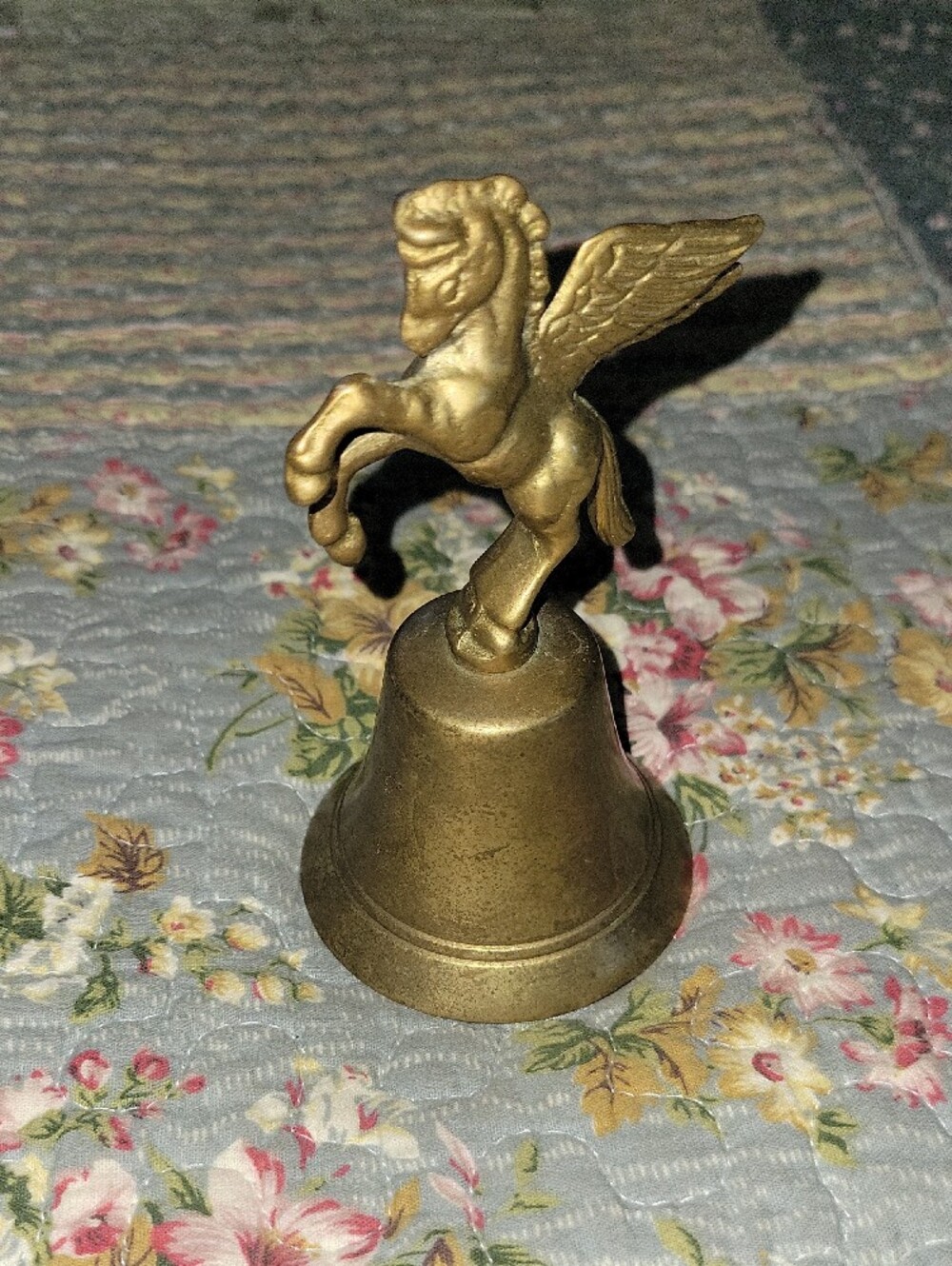 Vintage Solid Brass Pegasus Winged Horse Hand Bell 5" Collectible